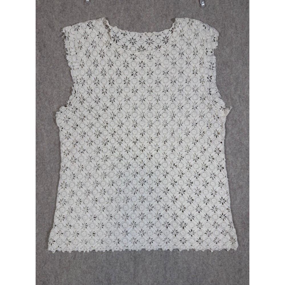 k101.Handmade Vintage Crochet Cottagecore Top Cream Ivory Floral Knit Boho Tank